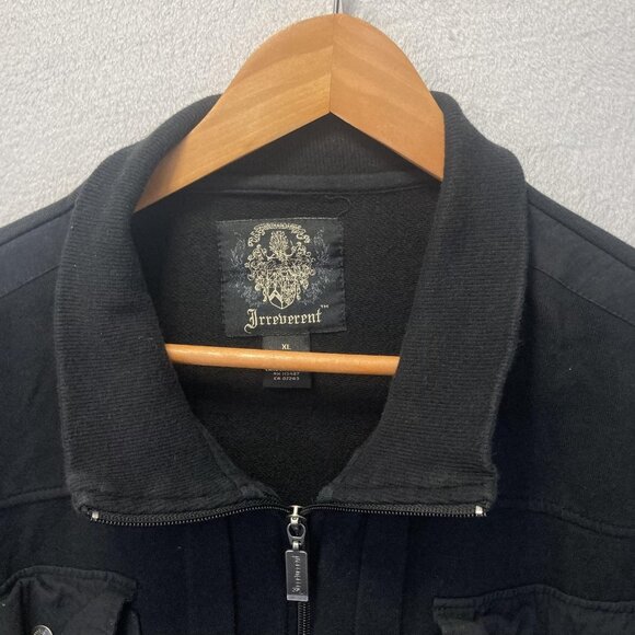 Irreverent Full Zip Up Jacket Mens Size XL Black Knit Chest Pockets Casual Punk - Picture 4 of 14